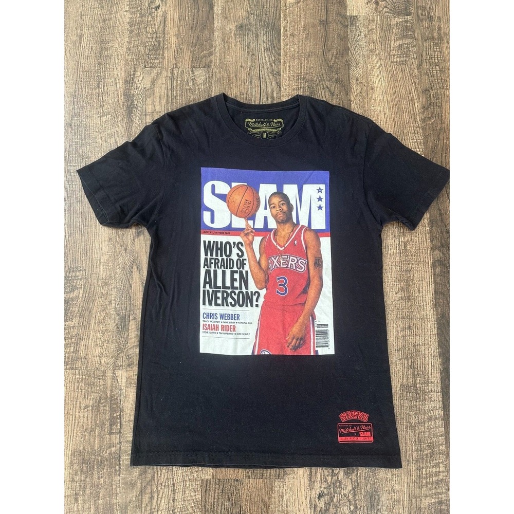 Philadelphia 76ers Slam Allen Iverson T-Shirt Men's Medium Black Mitchell & Ness